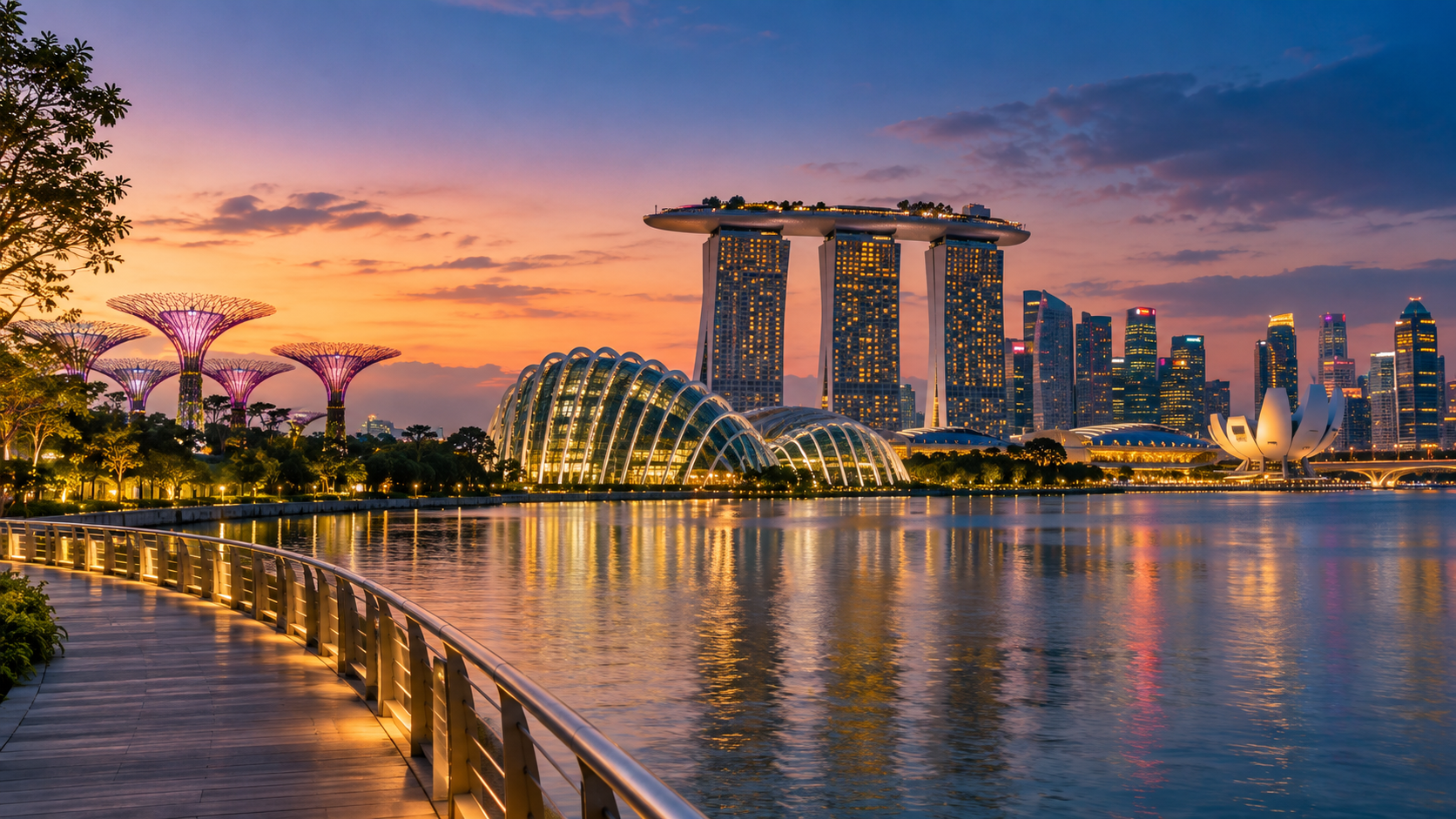 Singapore Marina Bay skyline at dusk